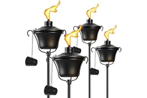 FALBAWR Citronella Torches Set of 4, 3-Prong Grounded Stake Outdoor Torches ，14.5 oz Garden Torches for Outside, 58 inch Outdoor Decorative Torch