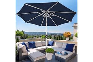 wikiwiki 9 FT Aluminum Outdoor Patio Umbrella, 5-YEAR Fade-Resistant Outdoor Market Table Umbrella with Push Button Tilt, for Pool, Deck, Garden and Lawn, Navy Blue