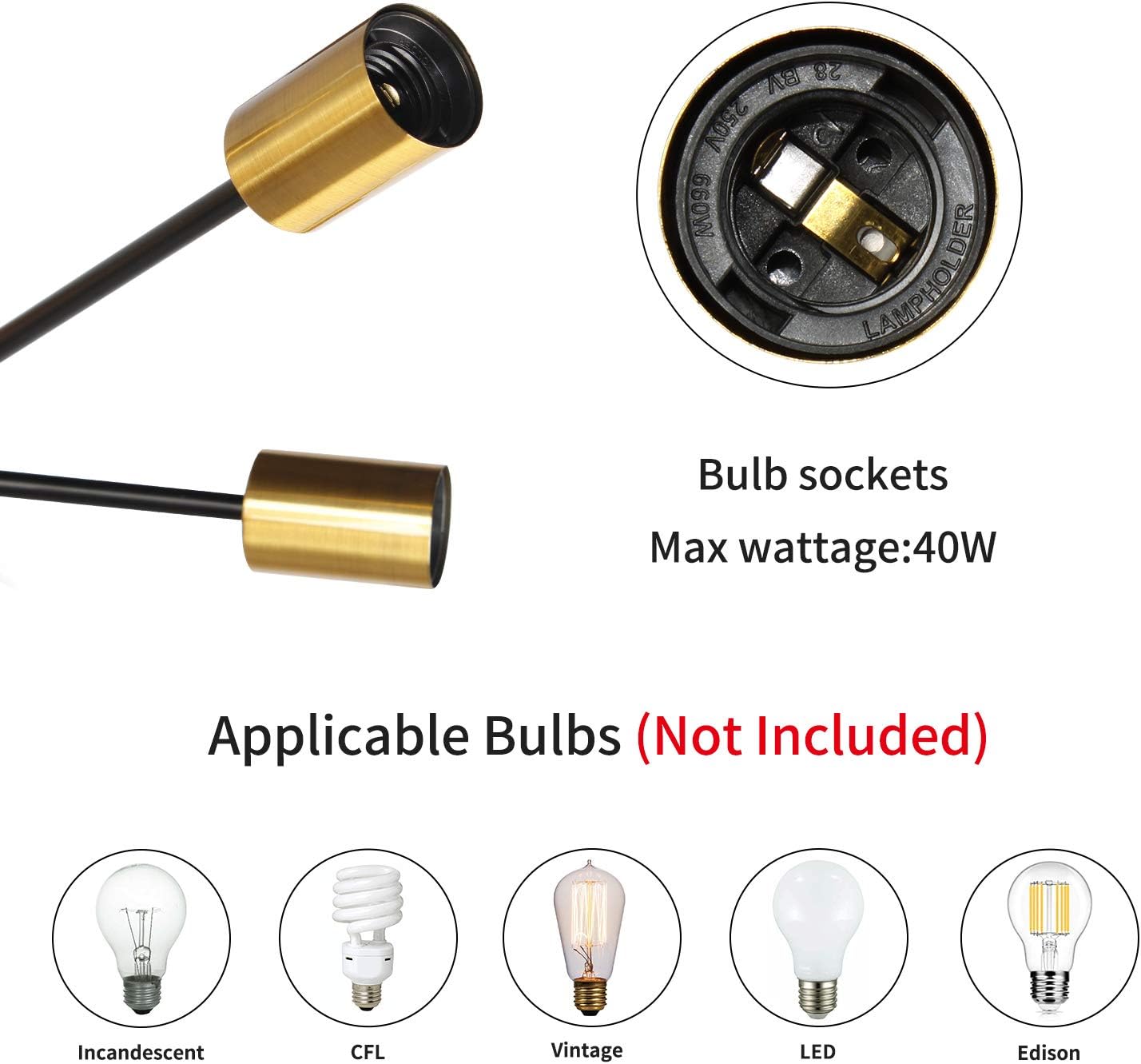 JHLBYL Sputnik Chandeliers 8 Lights Modern Pendant Lighting Black Vintage Semi Flush Ceiling Light Fixture for Kitchen Dining Room Living Room, Golden Lamp Holder: Home Improvement