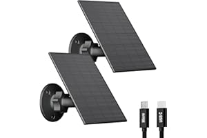 VUEBEE 2W Solar Panel for Security Camera Outdoor, USB/USB-C Charger with IP65 Waterproof, 360° Adjustable Mount & 7.2ft Cable, Compatible with Rechargeable Battery Cameras (2 Pack, Black)