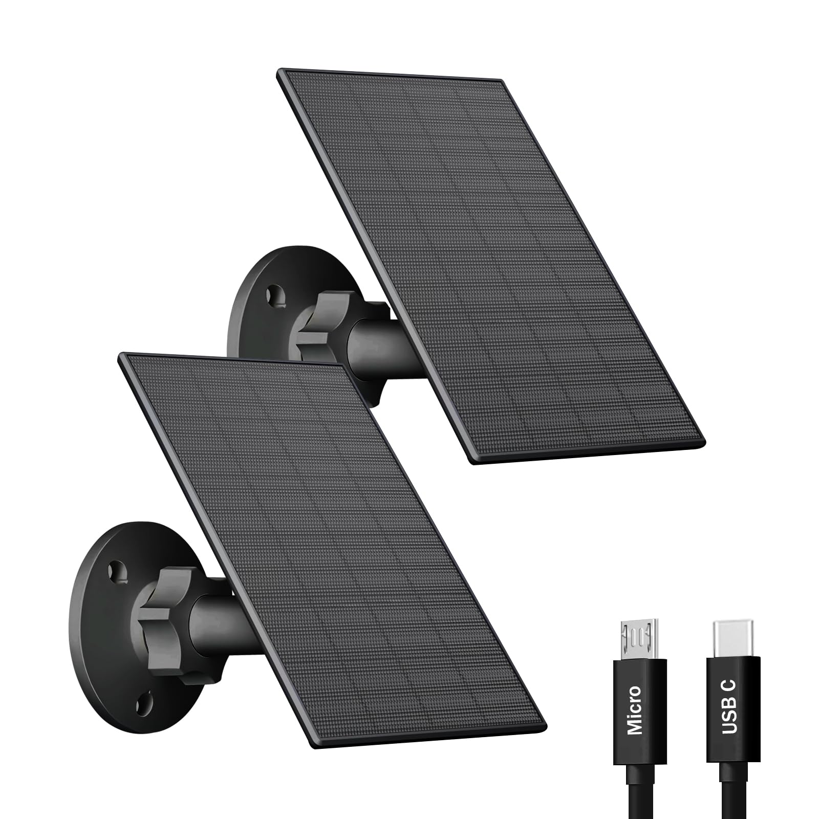 Photo 1 of VUEBEE 2W Solar Panel for Security Camera Outdoor, USB/USB-C Charger with IP65 Waterproof, 360° Adjustable Mount & 7.2ft Cable, Compatible with Rechargeable Battery Cameras (2 Pack, Black)