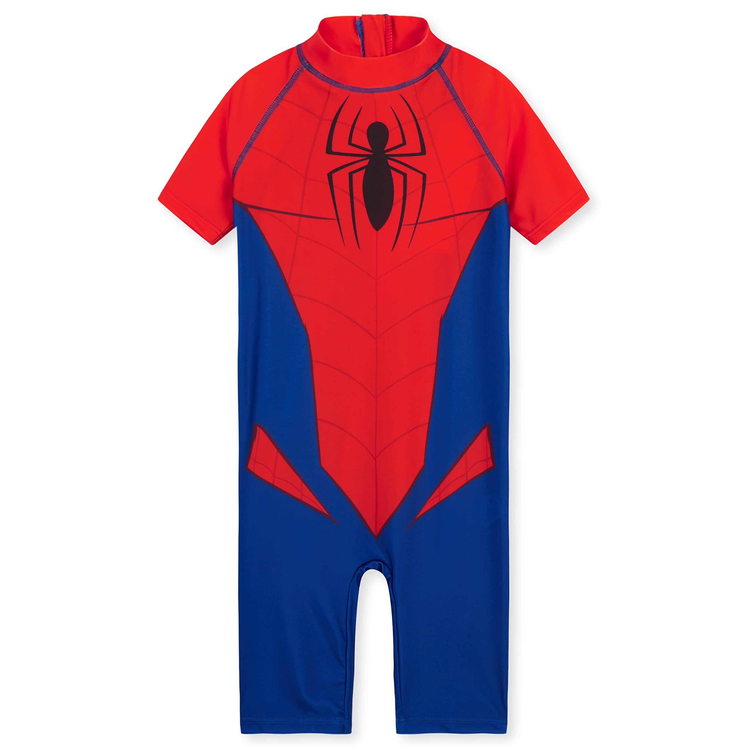 Photo 1 of Marvel Spiderman Rash Guard Swimsuit, Summer Vacation Essentials for Kids, Childrens Swimwear Full Body Beachwear (Red/Blue Spiderman, 5-6 Years)