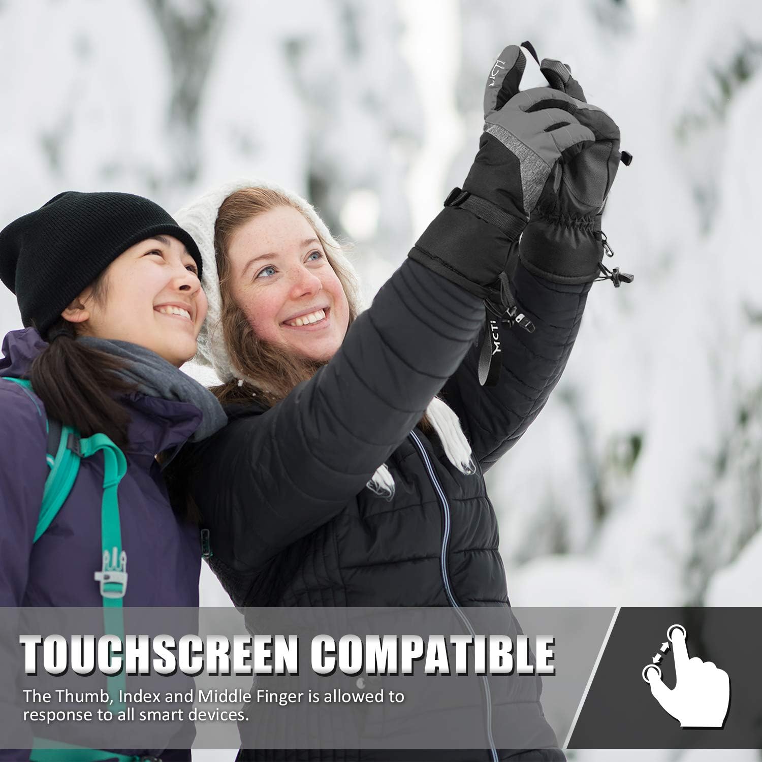 MCTi Ski Gloves, Winter Waterproof Snowboard Snow 3M Thinsulate Warm Touchscreen Cold Weather Women Gloves Wrist Leashes : Clothing
