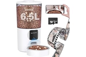GAHOGA Automatic Cat Feeder with Camera and App, 6.5L 1080P HD Timed Pet Feeder, Automatic Dog Feeder with 2-Way Audio for Cats/Small Dogs, Cat Food Dispenser with Night Vision/Motion Alerts, WiFi 2.4G/5G