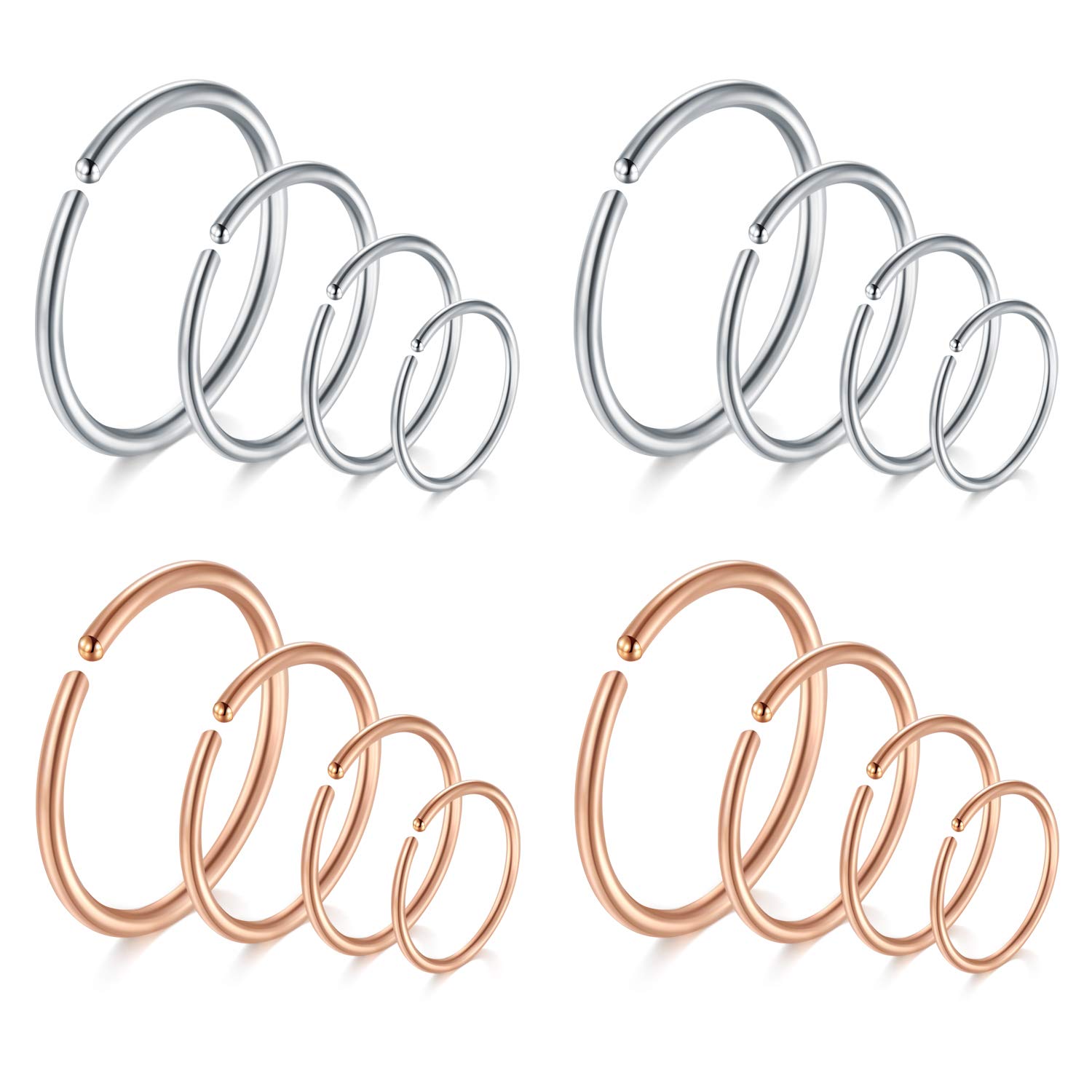 JFORYOU 20G 316L Stainless Steel Bendable Fake Nose Hoop Rings Faux Tragus Cartilage Helix Piercing Lip Septum Ring 6-12MM