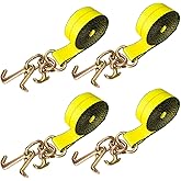 SENKEYFE 4PCs 2" x12' Recovery Winch Strap w/RTJ Cluster Hook, 10000LBS Tow Truck Car Wrecker Winch Tie Down Straps, Heavy Duty Autohauler Car Tie Down Straps