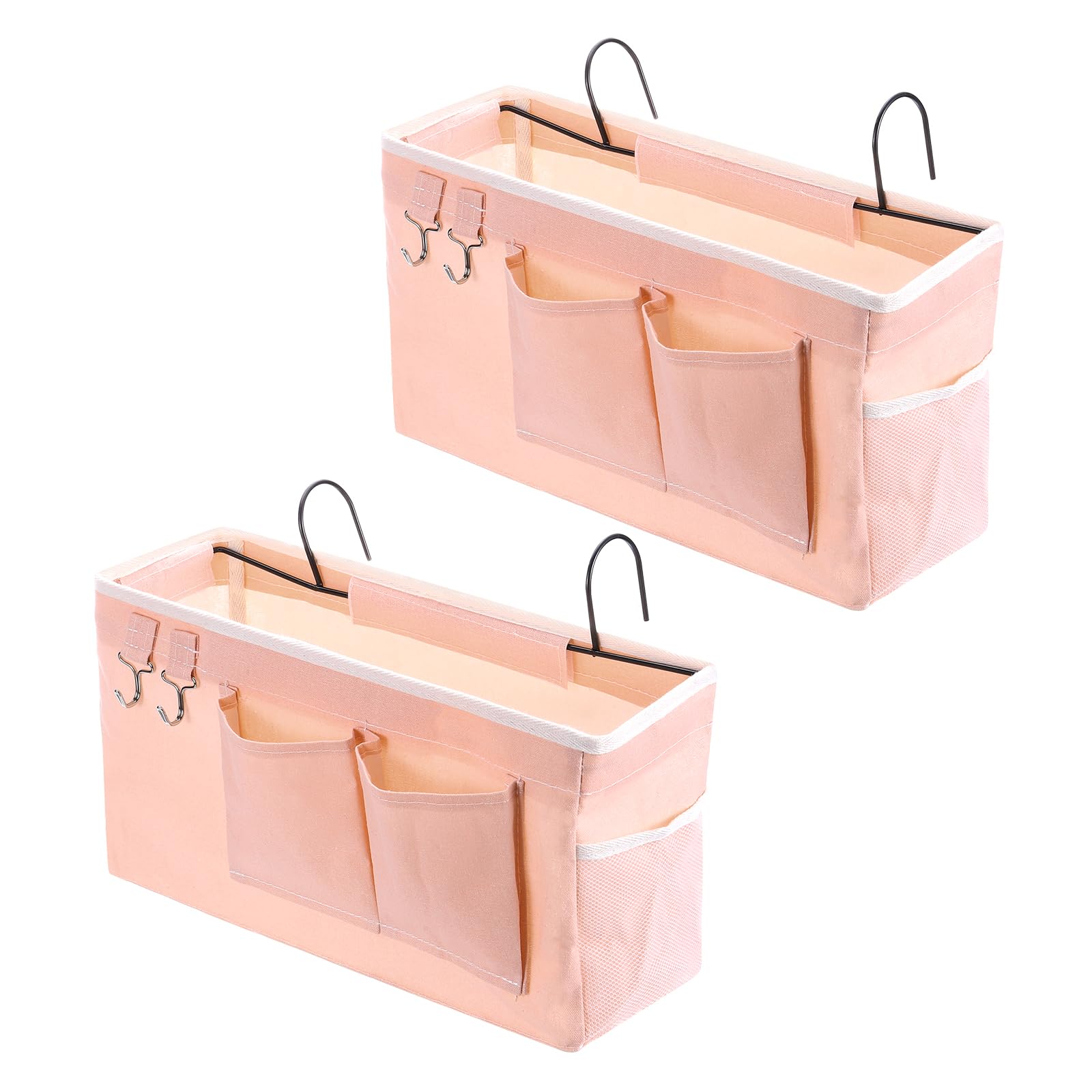 PATIKIL 2pcs Bedside Caddy, Bed Caddy Bunk Bed Caddy Bedside Organizer Bunk Bed Hanging Storage Caddy Bag with Hooks for College Dorm Bunk Bed Rails Headboards, Pink