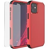 X-belmox Heavy Duty Case for iPhone 12/12 Pro, 3-Layers Drop Protection Phone Case with [Tempered Glass Screen Protector] Shockproof Rugged Cover for iPhone 12/iPhone 12 Pro 6.1 Inch - Red/Black