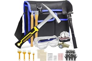 HOLANHING 20Pcs Geology Rock Pick Hammer Kit, 22oz Rock Hammer & Digging Chisels & Sholve Set for Rock Hounding, Fossil Dig, Geodes, Gold Mining & Prospecting, Bag, Magnifying Glass, Whistle, Goggles (Blue)