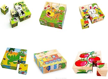 Emob Wooden 3D 9 Pieces Cubes Block Educational Puzzle Play Set Toy for Kids