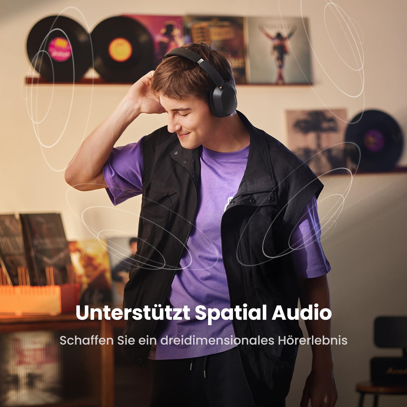 UGREEN HiTune Max5c Bluetooth Kopfhörer Over Ear mit Hybrid Active Noise Cancelling, Hi-Res Audio, LDAC, 75h Akku, Bluetooth 5.4, Spatial Audio, EQ in App, Duale Verbindung (Schwarz) 7