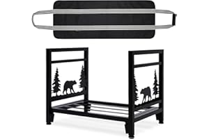 MYFIREPLACEDIRECT Firewood Carrier with Log Bag Indoor/Outdoor Wood Storage Rack - Heavy Duty Steel Stove Bracket
