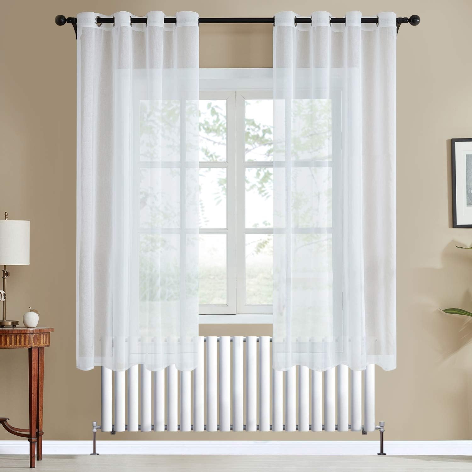 Topfinel White Voile Curtains 72 Drop 2 Panels Eyelet Sheer Curtain