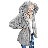 Yanekop Womens Oversized Sherpa Jacket Long Cardigan Sweaters Fuzzy Fleece Jacket Faux Fur Plus Size Coats with Pockets