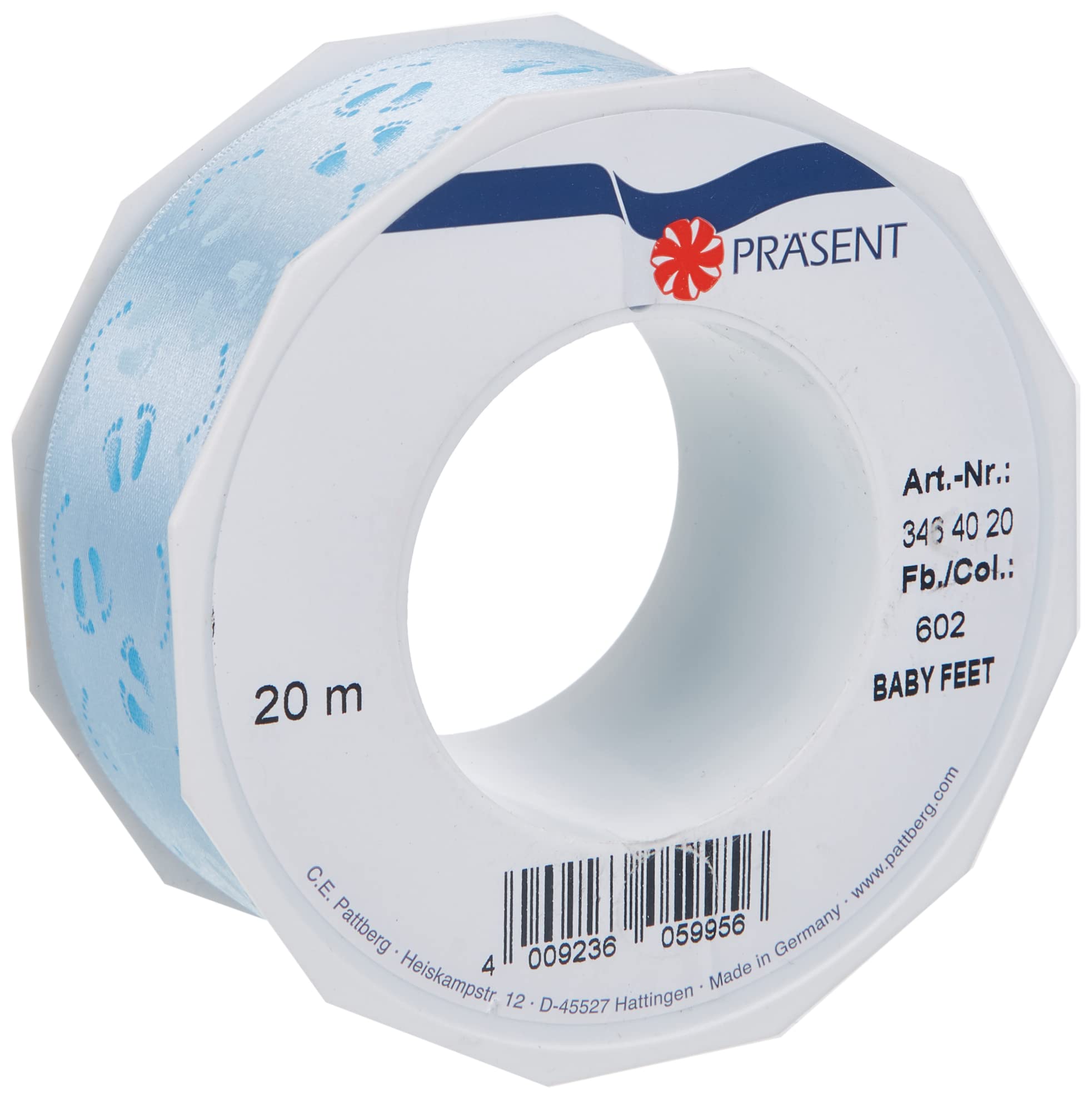 PRÄSENT - Baby Feet Printed Satin Ribbon Blue 40 mm width, 20 m length — image 1