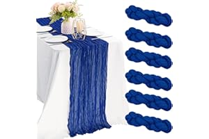JALANCY 6 Pieces Royal Blue 10FT Cheesecloth Table Runner Boho Gauze Fabric Table Runner Rustic Sheer Runner for Wedding Birthday Baby Shower Party Boho Table Decoration（Royal Blue）