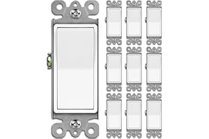 [10 Pack] BESTTEN Single Pole Decorator Wall Light Switch, 15A 120/277V, On/Off Rocker Paddle Interrupter, cUL Listed, White