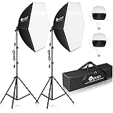 HPUSN Softbox Photography Lighting Kit 30"X30" Professional Continuous Lighting System Photo Studio Equipment with 2pcs E27 Socket 5400K Bulbs for Portraits Advertising Shooting YouTube Video