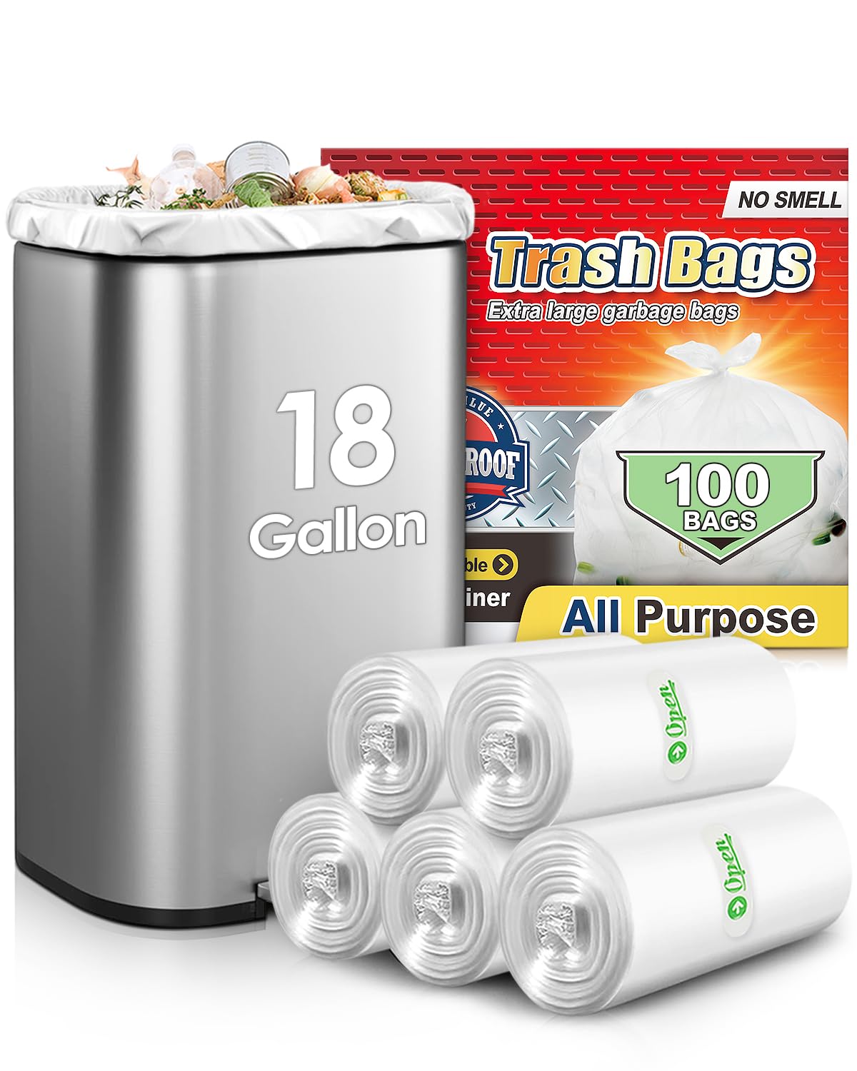 Photo 1 of 18 Gallon 100 Counts Tall Kitchen Trash Bags,Fit 15,16,18,20Gal,Garbage Bags by Teivio, Unscented,Bin Liners, Plastic Bags for home,for Bathroom,Office,Industrial,Clear