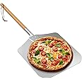 onlyfire Metal Pizza Peel with Wooden Handle for Indoor & Outdoor Grill Oven, 12 x 14 inch Pizza Baking Spatula Paddle for Baking Bread Pies, 28 Inch Long