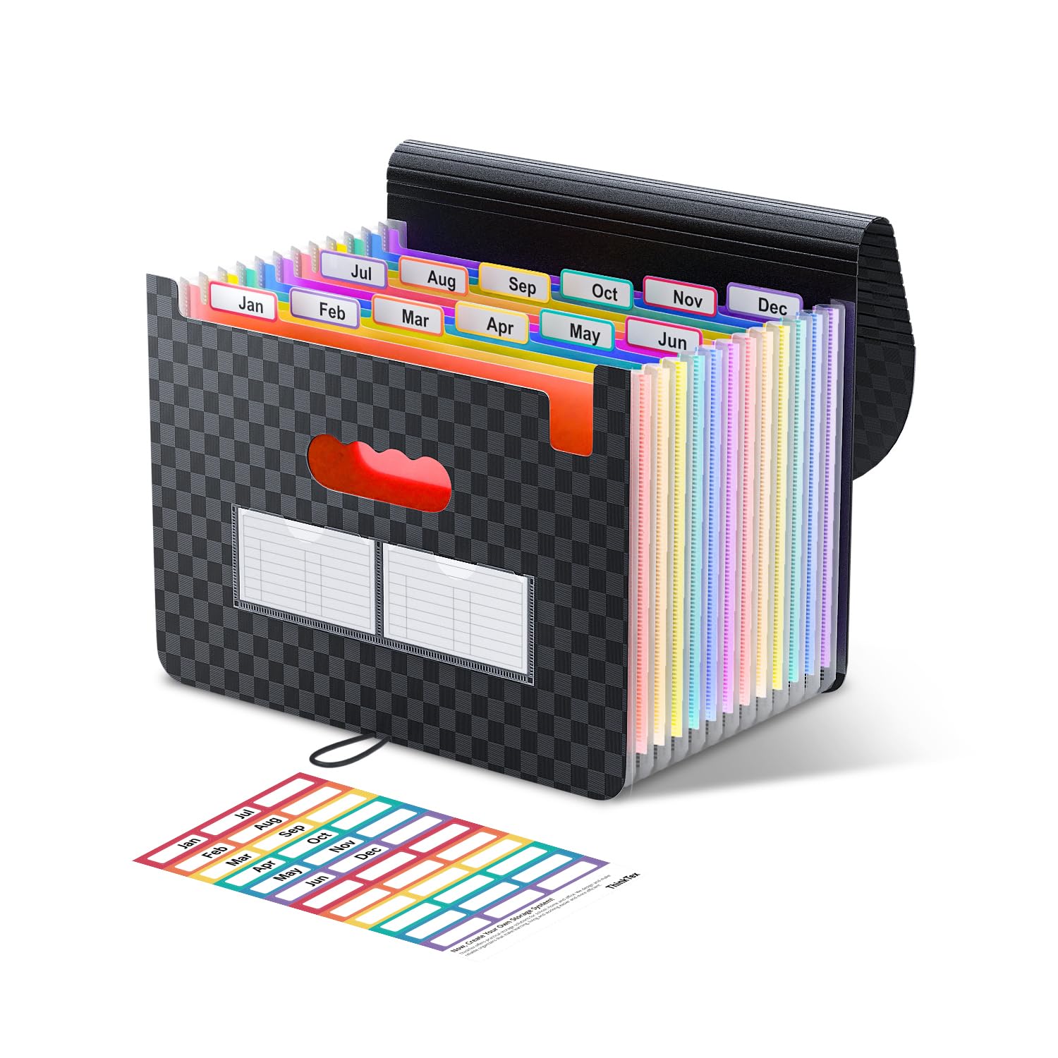 ThinkTex Accordionβ File Organiser, 12 Pockets Expanding File Folders, Portable Monthly Bill Receipt Organiser, Colorful Tabs, Letter/A4 Size