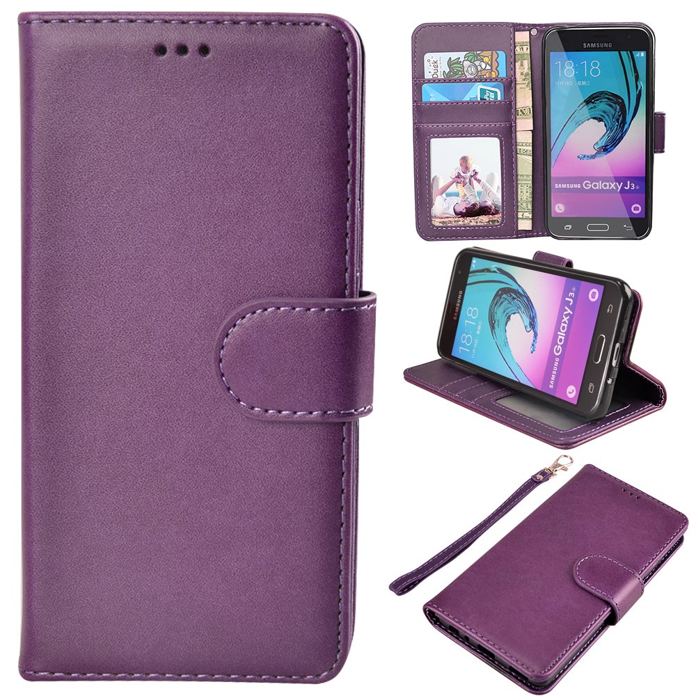 J3 2016 Case, MagicSky Galaxy J3 Wallet Case Folio Flip Premium PU Leather Case Cover with Card Holder Slot Pockets, Wrist Strap, Magnetic Closure For Samsung Galaxy J3 (2016) SM-J320 5.0\