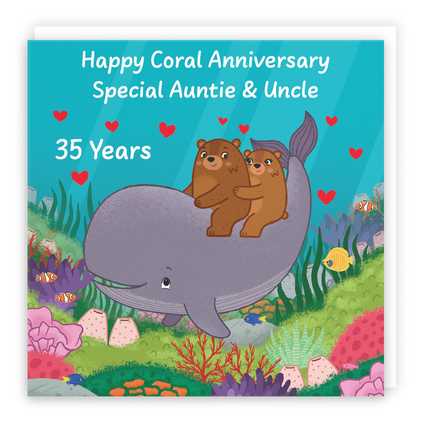 Hunts England - Auntie And Uncle 35th Anniversary Card - Coral Anniversary - 35 Years - Cute Fun Bears Card - Love Story Collection