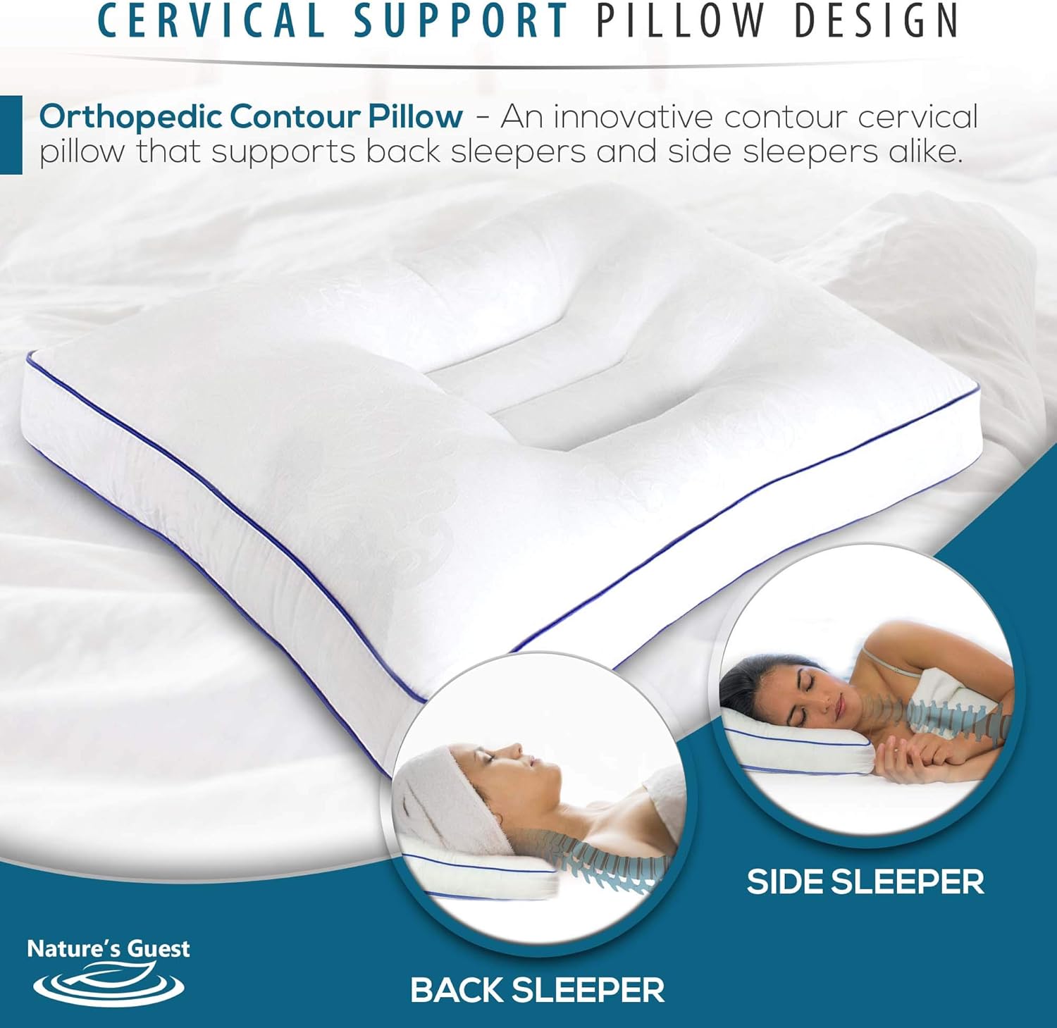 Nature's Guest Adjustable Cervical Pillow for Neck Pain, Orthopedic Contour Pillow for Sleeping, Ergonomic Cervical Support Pillow and Side Sleeper Pillow, No Memory Foam Pillow Odor - Standard Firm: Home & Kitchen
