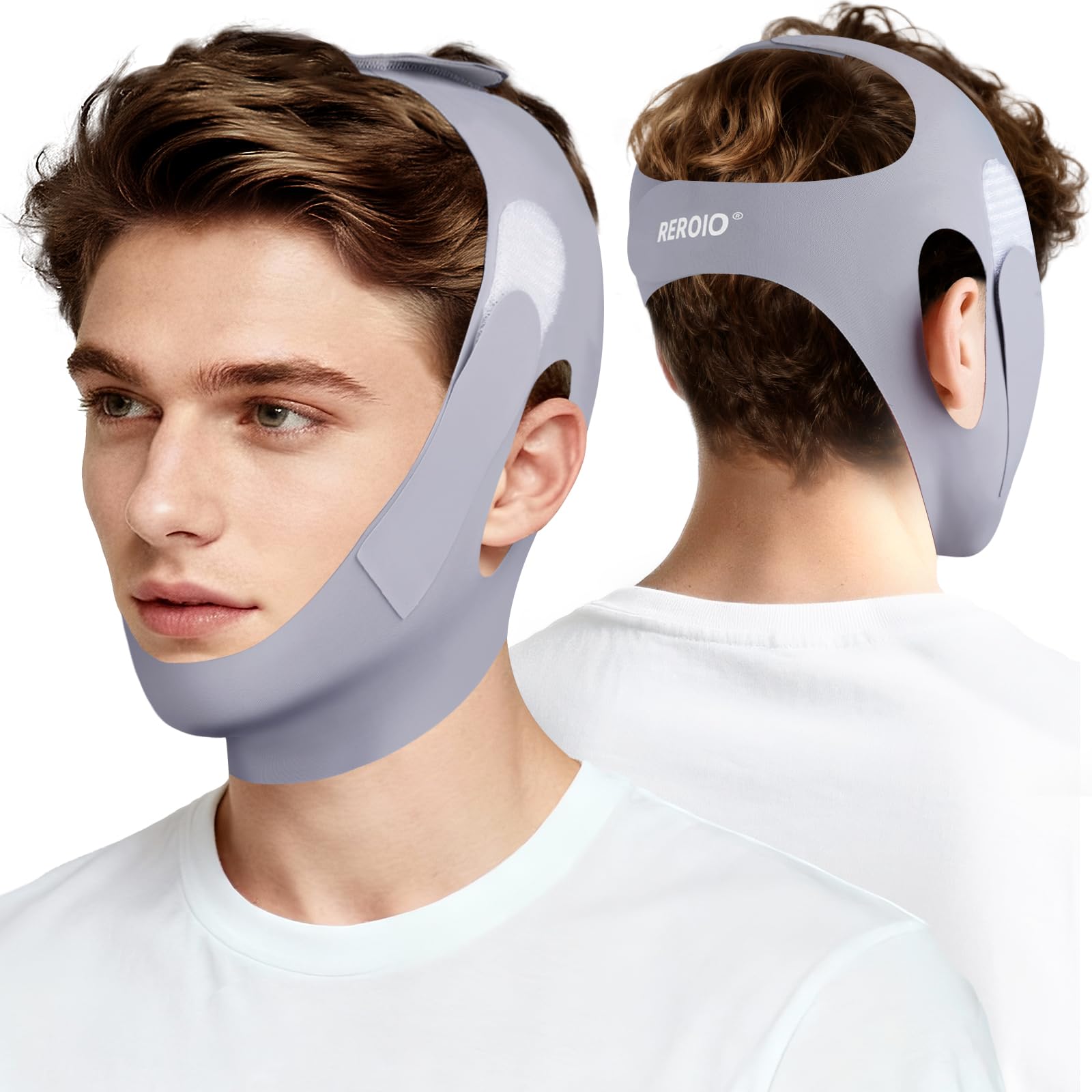 Photo 1 of REROIO Chin Strap for Sleeping with 4-Side Adjustment, Anti Snoring Chin Strap Elasticity for Adults, Anti Snoring Devices Breathable and Durable, Snore Stopper for CPAP Users, Gray, M
