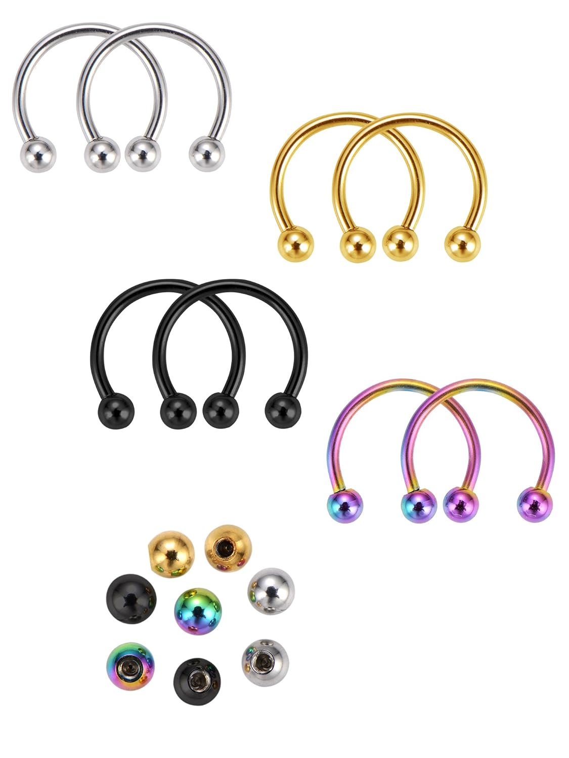 8 Piezas Aro de Nariz de Herradura Pendiente de Nariz con 8 Piezas de Bolas de