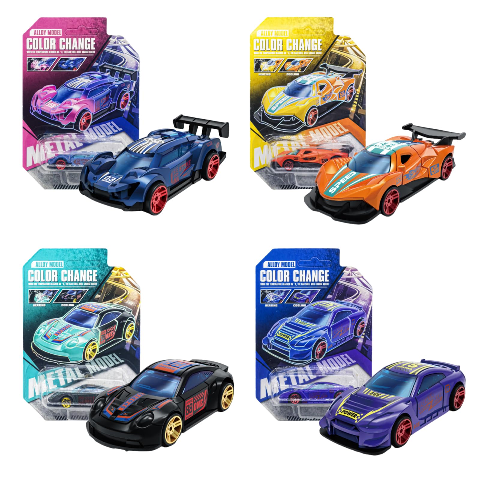 DiiWmme 4 Pack Color Changing Cars, Water Activated Toys, Alloy Car Toys That Transform in Warm and Cold Water, Perfect for Bath Time, Sensory Play, and as Boys Birthday or Easter Gifts (C, 4 Pack)