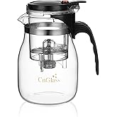 CNGLASS Glass Teapot with Removable Infuser,25oz Clear Tea Kettle with One Button Press to Filter the Tea Soup,Loose Leaf and Blooming Tea Maker