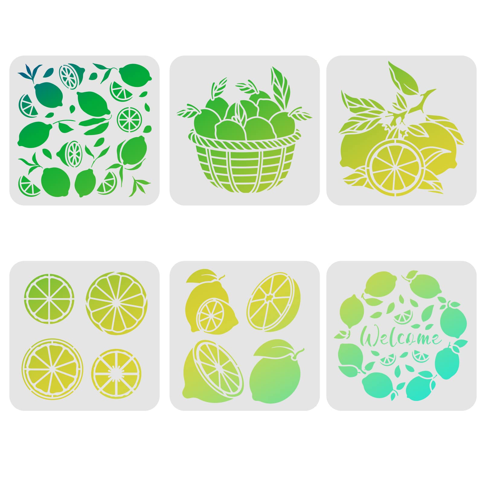 FINGERINSPIRE 6pcs Summer Lemon Stencils, 20x20cm, Lemon Painting Stencils for Farm, Welcome Lemon Manor Template for Painting on Wood, Wall, Floor and Tiles
