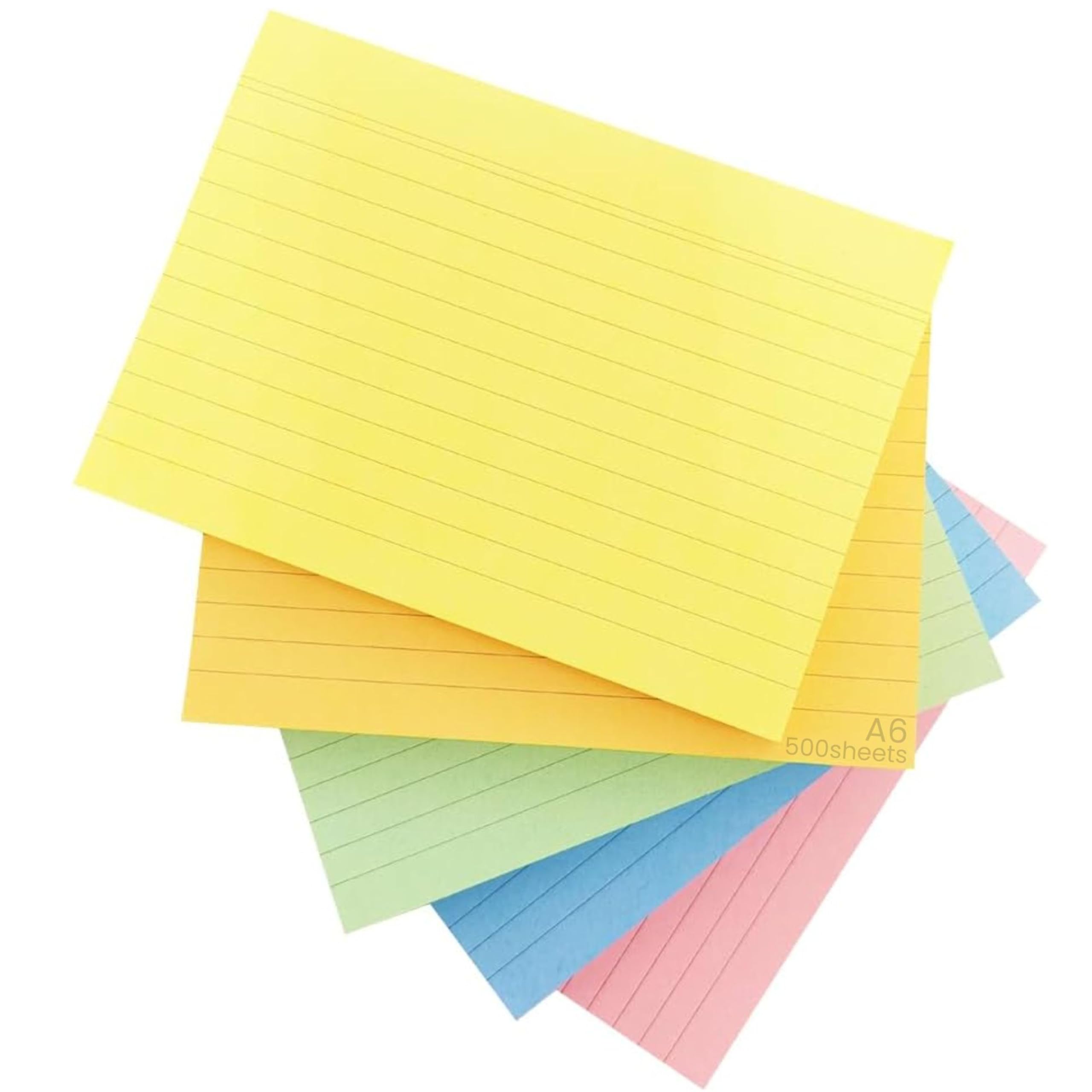 NOTI A6 Ruled Record Cards | 500 Assorted Neon Colours Revision Study Notes | Flash Card for Exams, Essential Home Schooling, Office & Personal Use (Pack of 500)