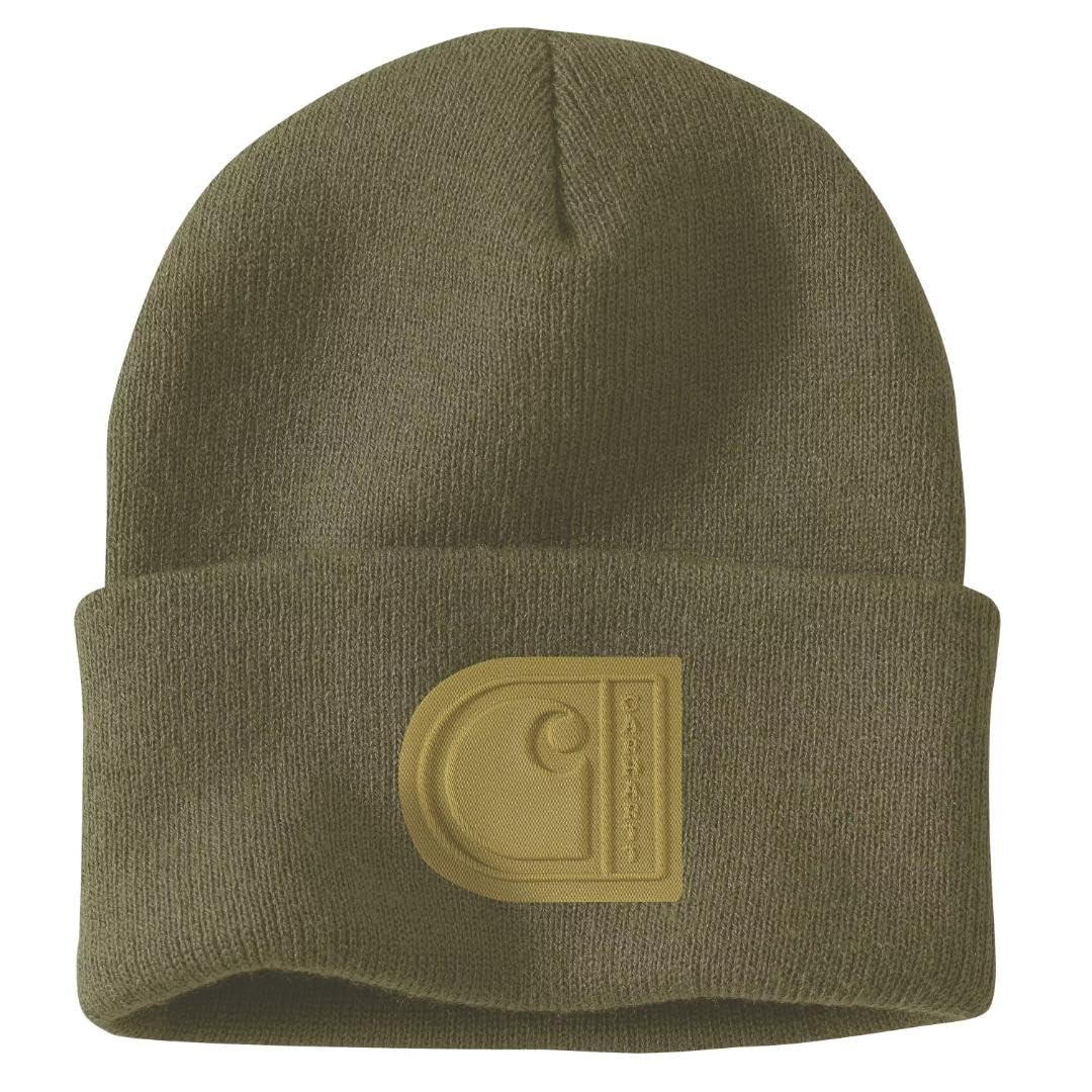 Carhartt Men’s Knit Cuffed C Patch Beanie, Dark Bronzed Green, One Size