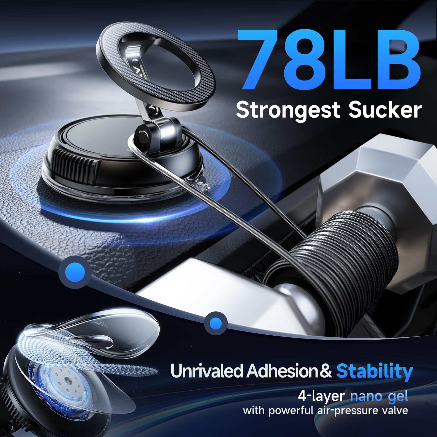 ANDERY ANDERY Car Phone Holder for Magsafe [78+LBS Strongest Suction & 2400gf Magnetic] 360° Adjustable Car Phone Mount, Phone Holders for Your Car for iPhone 17 Pro Max 16 15 14 13 12 Air Plus, Carbon Fiber