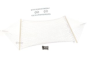 GOCAN Mesh Hammock,Cotton Rope hammocks with Chains Hooks Tree Straps fit Stands from 9' to 15' for Outside Indoor Patio Yard