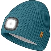 ATNKE LED Lighted Lined Fleece Beanie Cap,USB Rechargeable 4 LED Running Headlamp Hat with Light Gifts for Men and Women