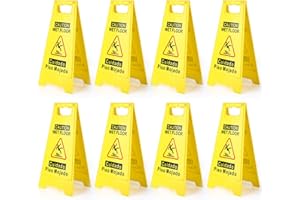 WOUSEDO 8-Pack Caution Wet Floor Sign,17.5" Height,Bright Yellow Double-Sided Folding A-Shaped Frame Design, Bilingual Caution Message