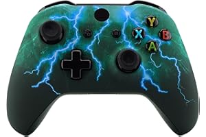 eXtremeRate Green Storm Thunder Patterned Front Housing Shell Case for Xbox One S/X Controller, Soft Touch Replacement Faceplate Cover for Wireless Controller (Model 1708)