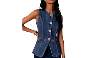 Mina Self 2025 Womens Summer Denim Vest Tops Sleeveless Lightweight Button Down Crewneck Casual Western Fashion Jean Jacket