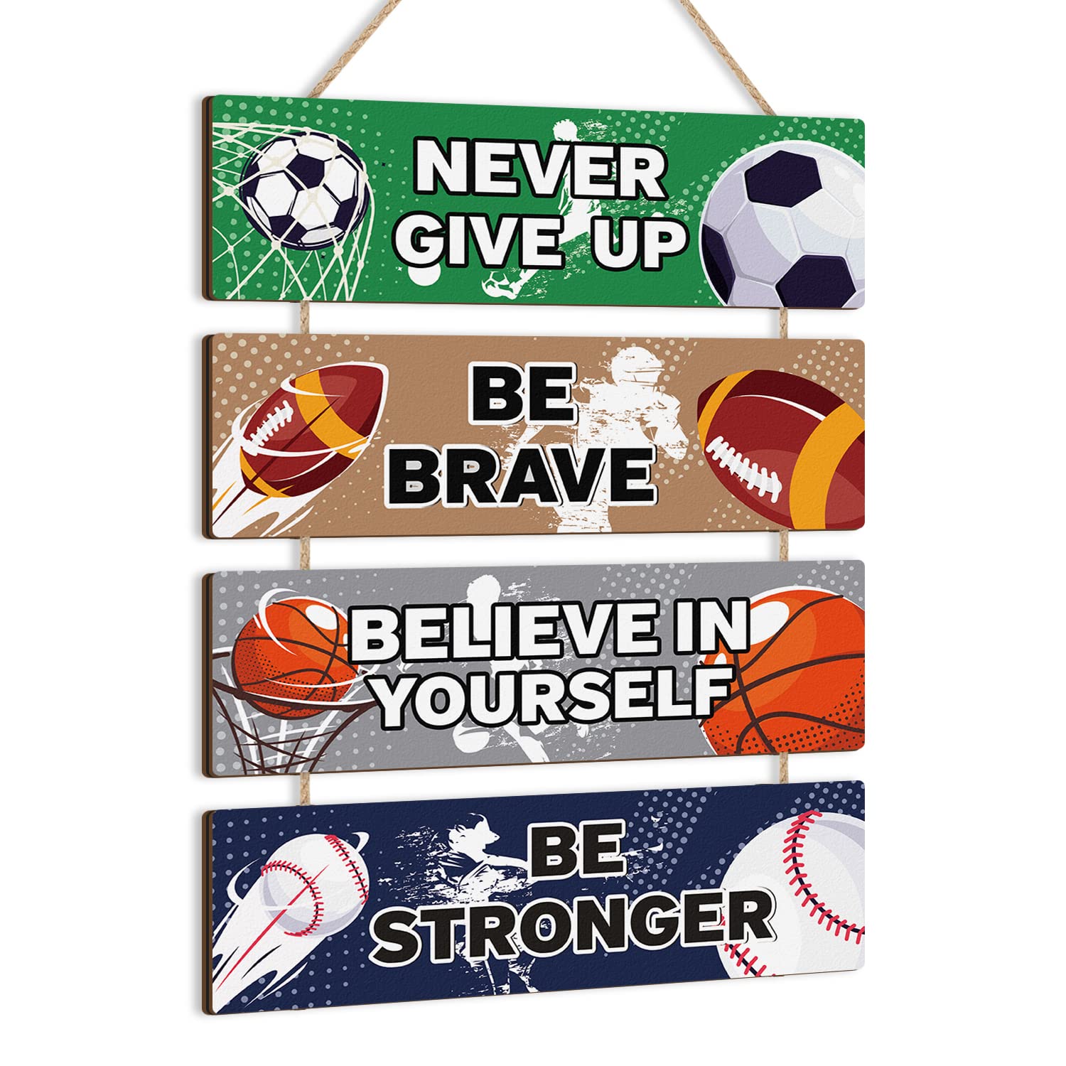 Photo 1 of Sport Themed Wall Decor,Football Wood Sign(3.5"x12"),Inspirational Never Give Up Wooden Sign,Basketball Wood Hanging Wall Art For Boys Kids Room Playroom Nursery Decor(Retro Style)