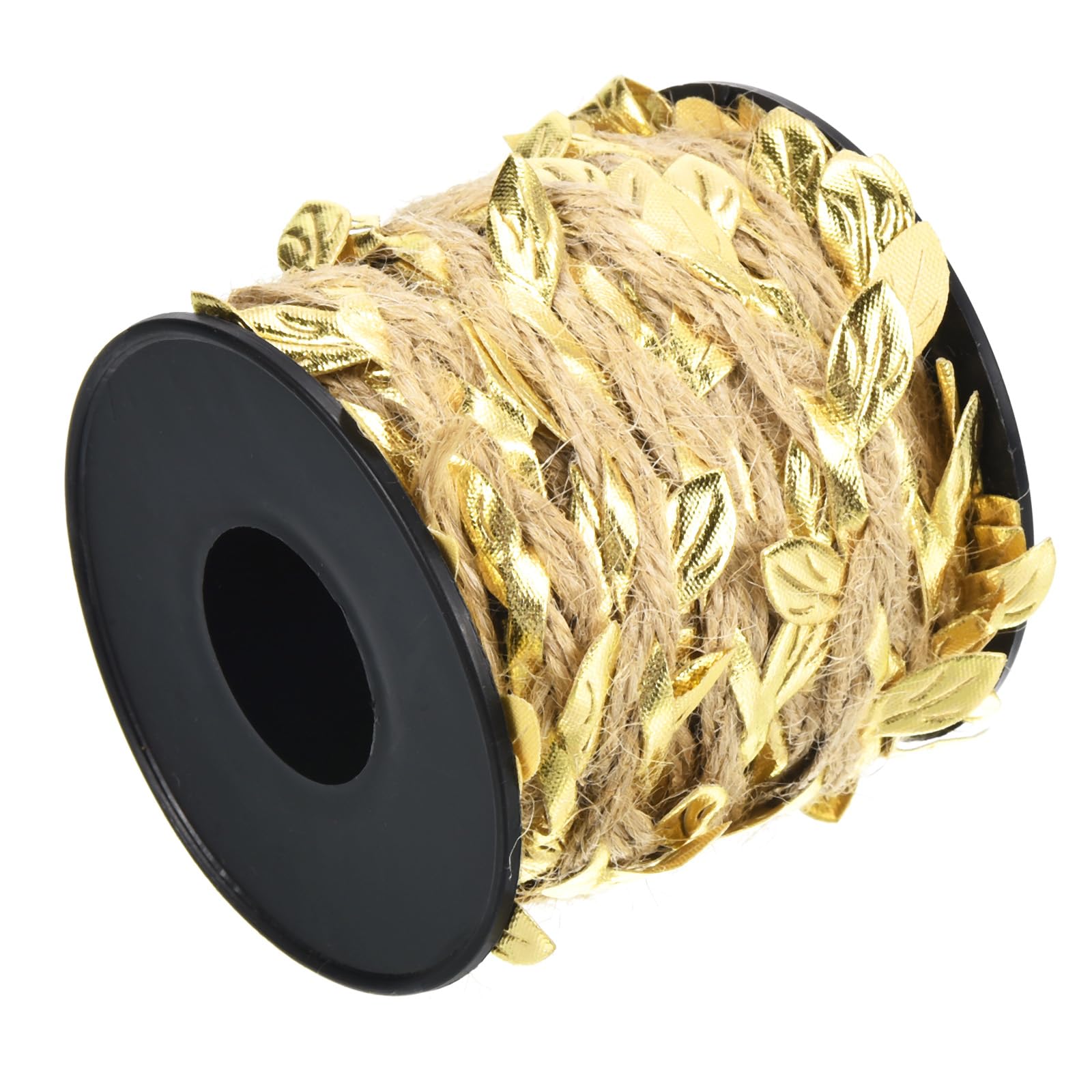 M METERXITY Burlap Leaf Ribbon - Artificial Vine Jute Rope for Decorating and Packing, Apply to Garden/Flower Shop/Wedding (33ft, 5mm, Gold Tone)