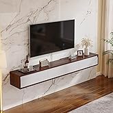 FurniNova Fully Assembled Floating TV Stand,High Gloss Wall Mount TV Console with 3 Doors, Under TV Shelf Entertainment Center for Living Room Bedroom,Walnut+White 55IN