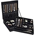 MOSISO Jewelry Box, Jewelry Storage Case Organizer Stackable Double Layer Lockable Display for Women Velvet Necklace Earring Bracelet Ring Watch Brooch Holder, Black