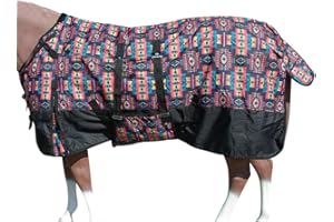 HILASON Black Aztec 72 in 1200D Winter Waterproof Poly Horse Turnout Blanket Belly Wrap