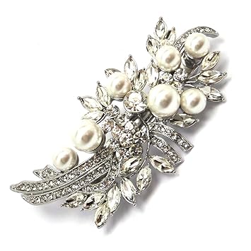 Bridal Wedding Vintage Starlet Silver Crystal Pearl Barrette