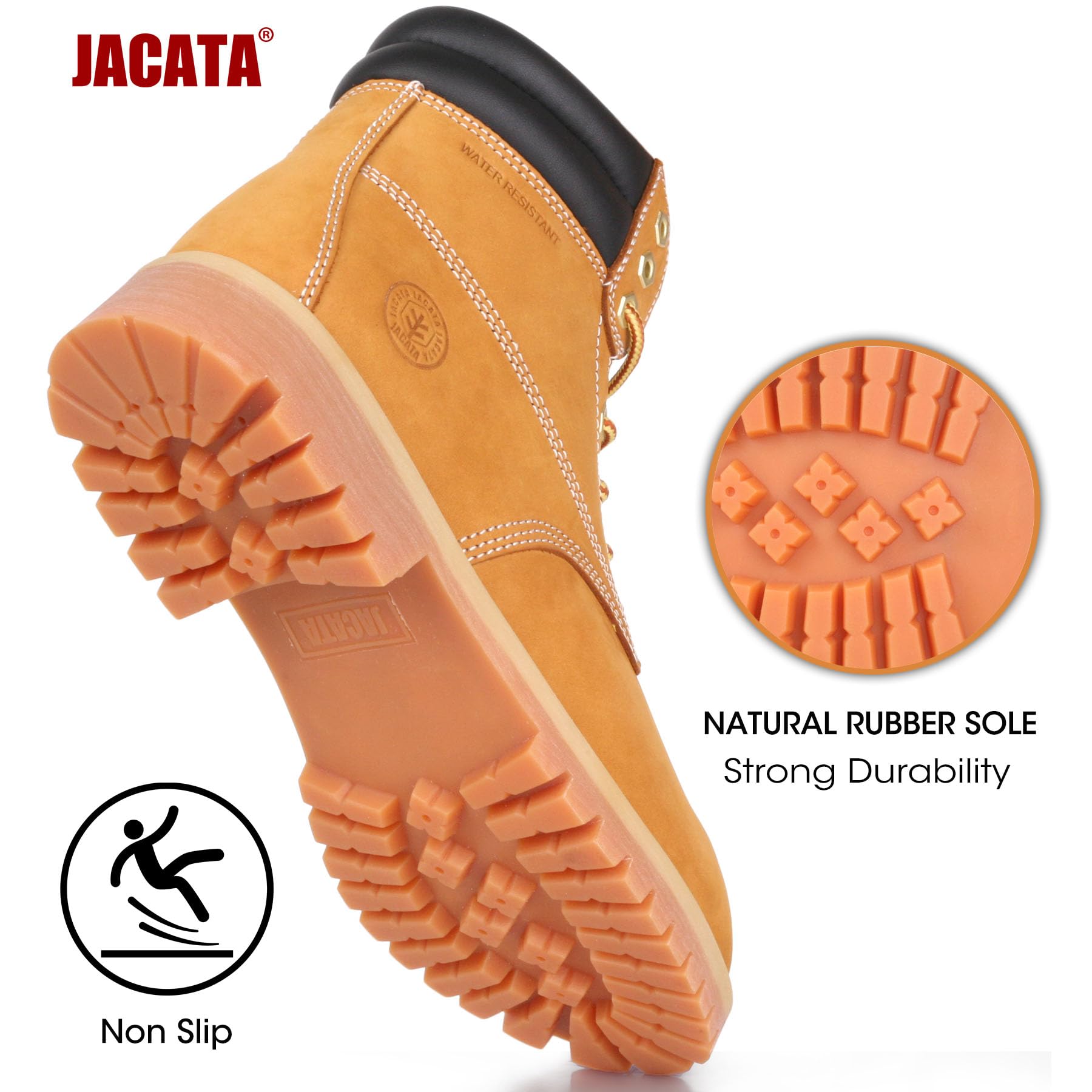 Jacata Men's Water Resistant Leather Work Boot Rubber Sole Construction Oil Resistant Utility Industrial Boots