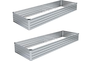 DIIYIV 2PCS 8x4x1FT Galvanized Raised Garden Bed Kit,Vegetable Boxes-Rectangle Metal Flower Box,Large Planter Raised Beds Outdoor Garden for Planting,Fruit,Herb-Silver