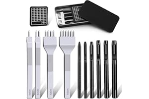 MORFEN Leather Stitching Punch Hole Punch Tool Set, 4mm 1/2/4/6 Prong Punch Chisel, Round Hole Punch for Belt, Watch Band, Leather Strap DIY Crafts